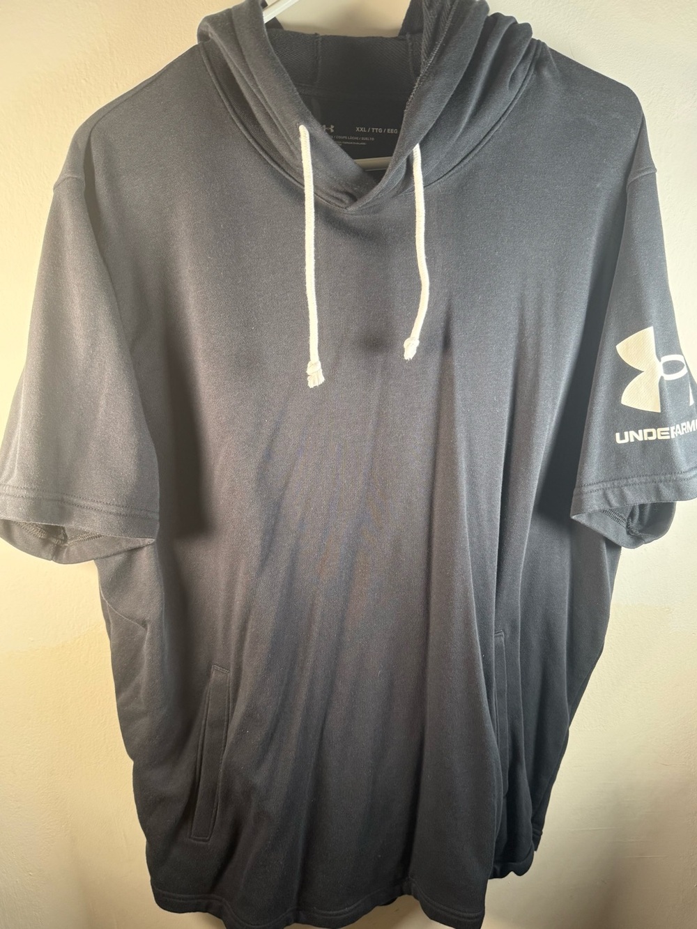 Under Armour Black Short-Sleeve Hoodie with White Drawstrings
